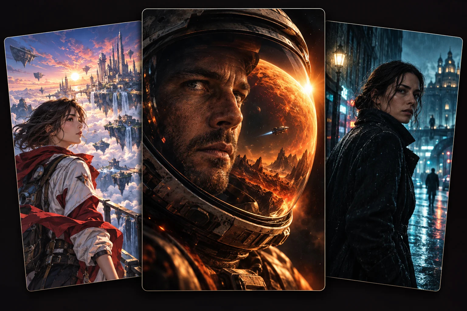Entertainment artwork representing movies, series and anime